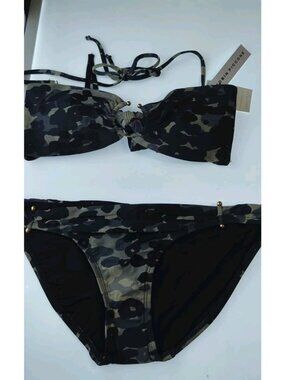 Robin Piccone NWT Animal Print Bandeau Bikini Set Medium O-Ring Gold Hardware M